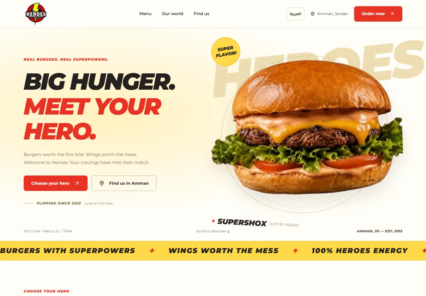 Heroes Burgers & Wings — desktop