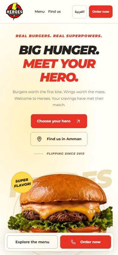 Heroes Burgers & Wings — mobile