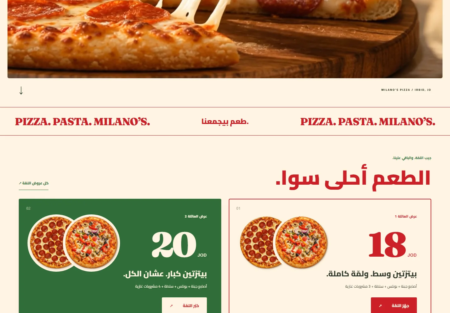 تفاصيل من موقع Milano’s Pizza
