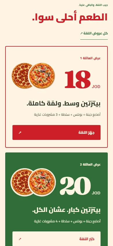 تفاصيل الموبايل Milano’s Pizza